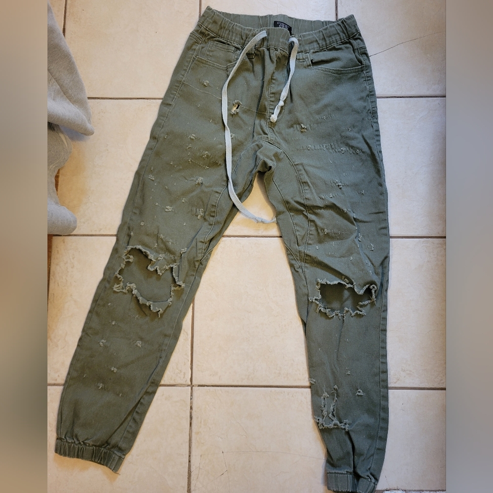 Olive Green Distressed Jogger Pants